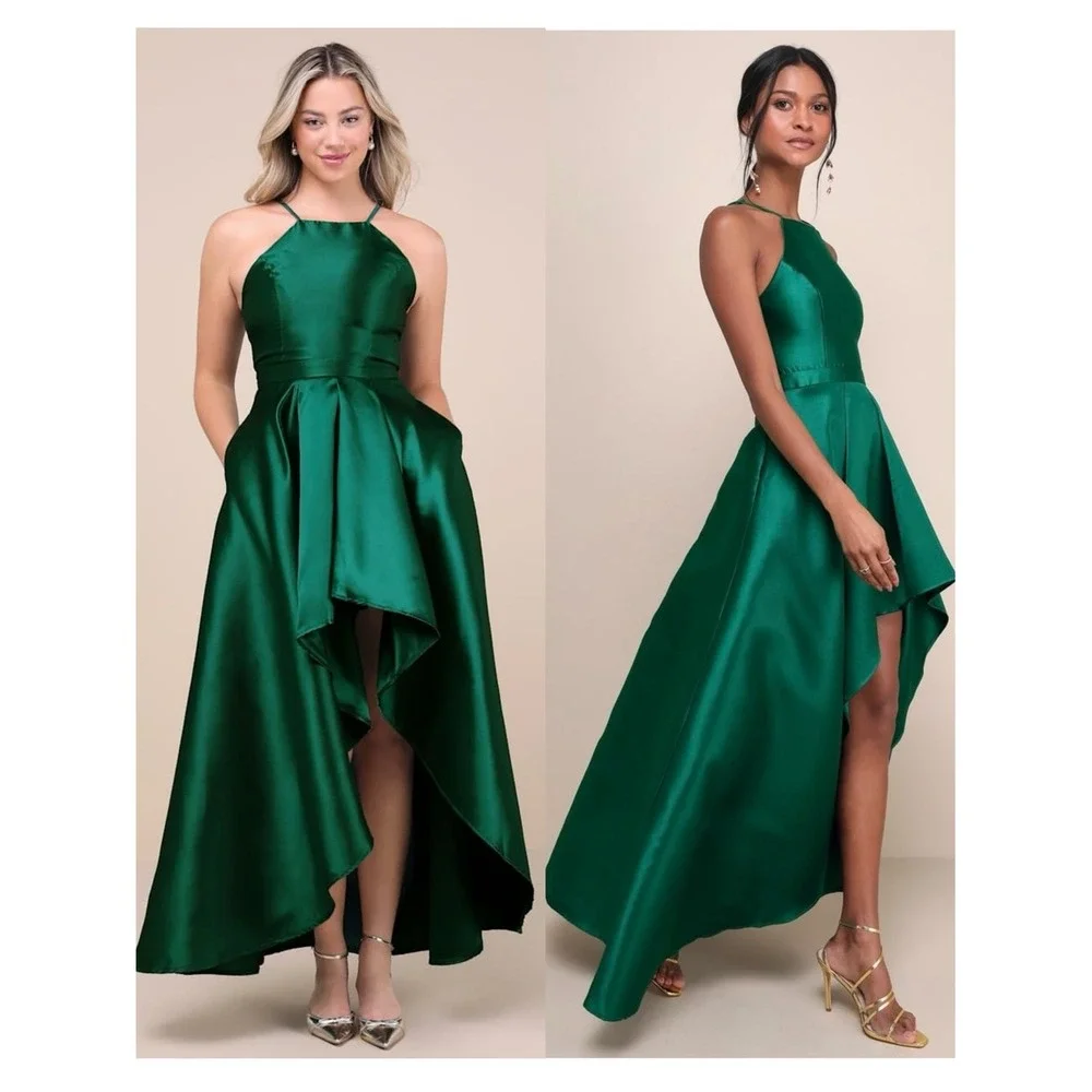 NWT LULUS Emerald Taffeta Halter Square Neck Princesscore Formal Ball Gown M‎